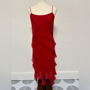 Dress Barn Red Sleeveless Ruffle Tiered Dress Sz 4 Y2K